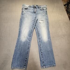 Gap 1969 Jeans Womens 30 Blue Girlfriend Straight Leg Distressed Stretch Denim